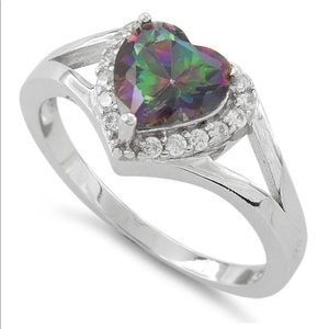 Sterling Silver Heart Shape Rainbow Topaz CZ Ring